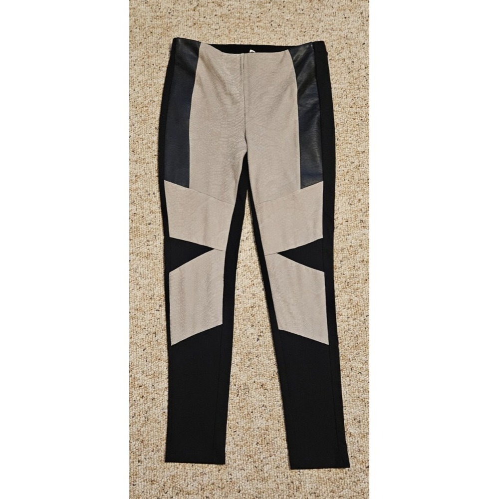 Venus Pants Womens Size 10 Grey Suede Black Faux Leather Leggings - Head Turner!